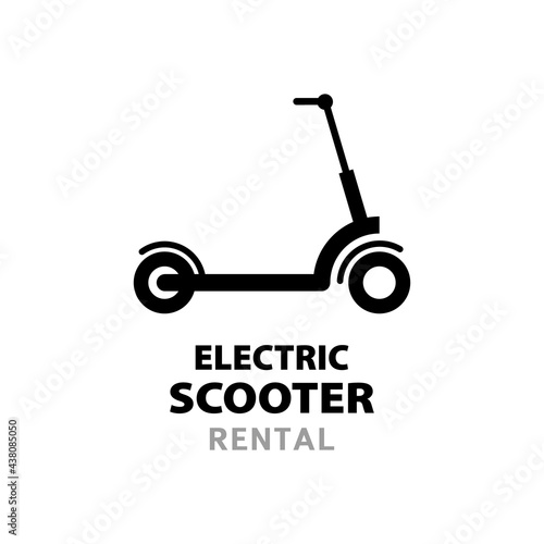 black logo Electric scooter rental. Flat icon on deed background. Vector, illustration