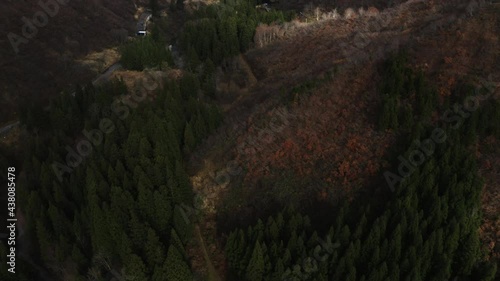 Cityscape and mountains in rural of  Japan, drone shot	