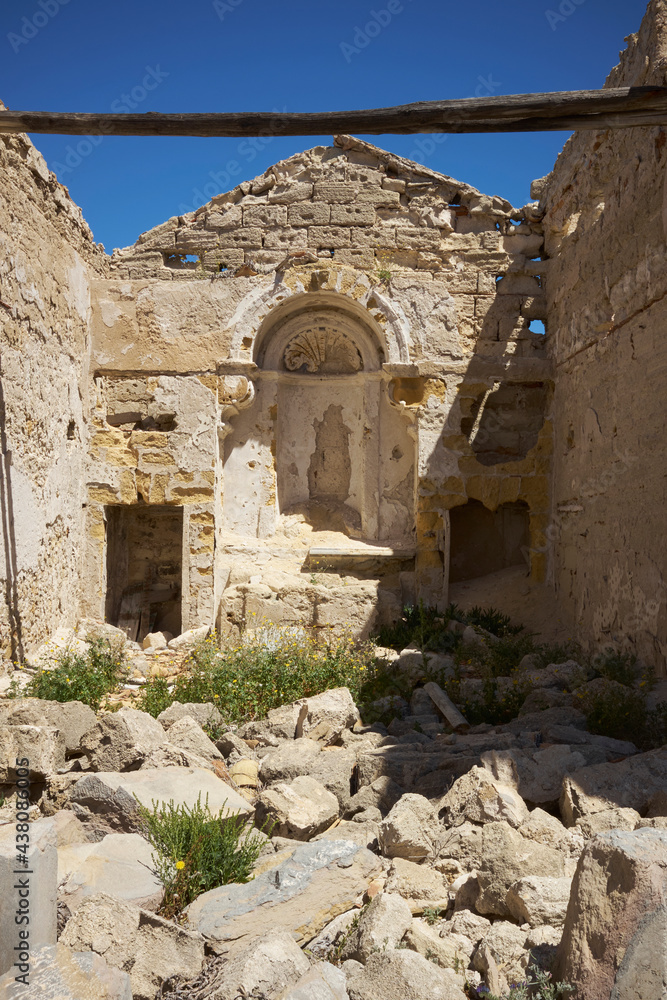 the ruins of the ancient Tonnata Tipa and in the background the sea and the city of Trapani