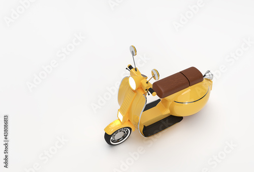 3D Render Classic Motor Scooter Side View on a White Background.