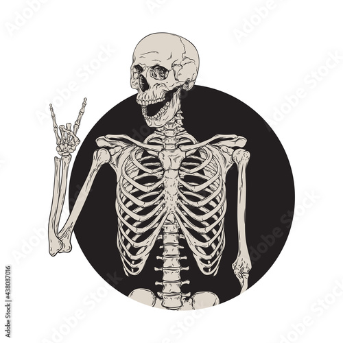 Human skeleton posing isolated over black background vector