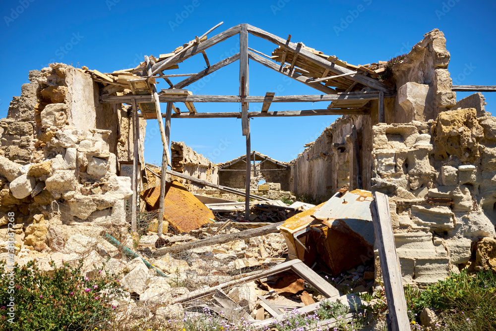 the ruins of the ancient Tonnata Tipa and in the background the sea and the city of Trapani the ruins of the ancient Tonnata Tipa and in the background the sea and the city of Trapani