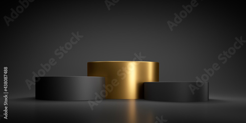 Abstract geometric black and golden winner podium - 3d illustration photo