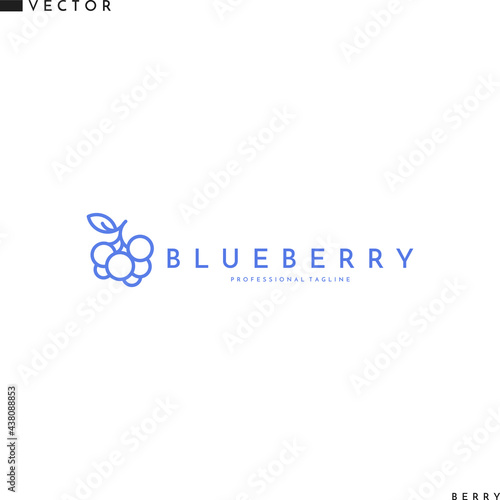 Blueberry logo. Line art. Isolated berries on white background