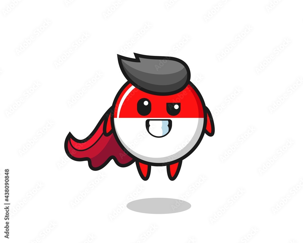 the cute indonesia flag badge character as a flying superhero