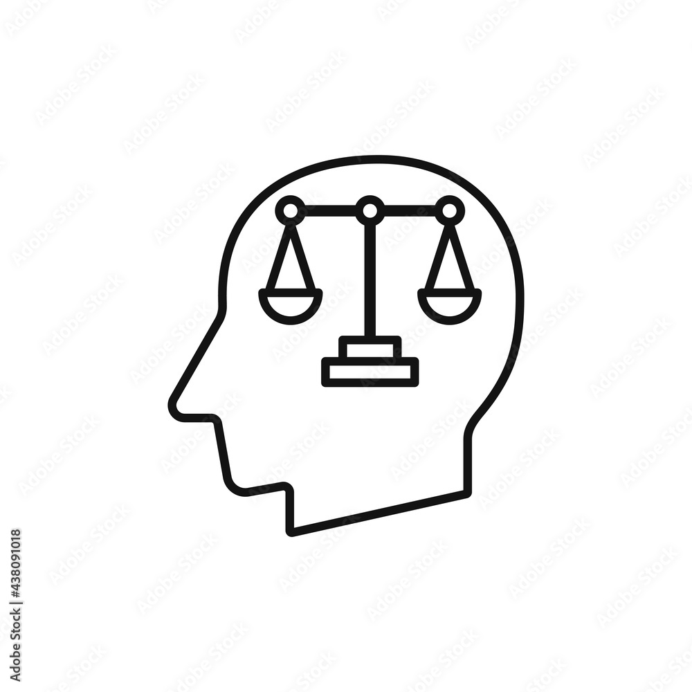 Human head with Justice scales sign silhouette vector illustration Human head with Justice scales sign silhouette vector illustration