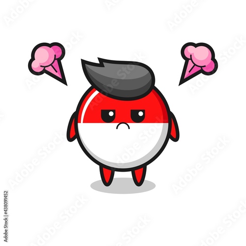 annoyed expression of the cute indonesia flag badge cartoon character
