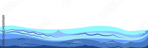 Waves of water in a river, sea or ocean. Flow. Isolated on white background. Swimming, diving and water sports. Illustration in cartoon style. Flat design. Vector art