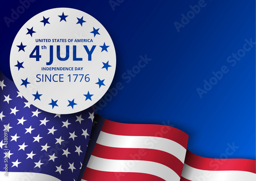Wallpaper Mural Independence day. Fourth of July. Wavy flag on blue background. Vector illustration. Torontodigital.ca