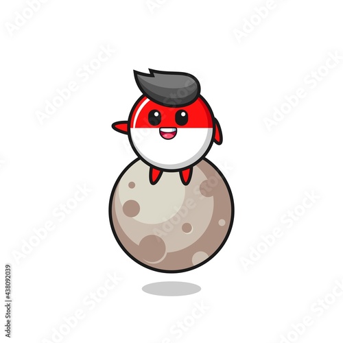 illustration of indonesia flag badge cartoon sitting on the moon