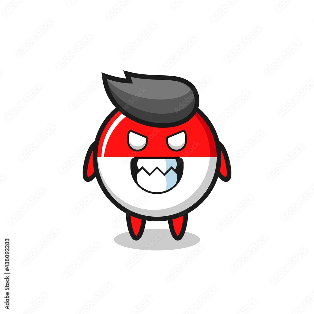 evil expression of the indonesia flag badge cute mascot character
