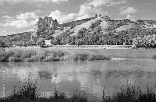 The ruins of Devin castle near Bratislava over the Danube river.