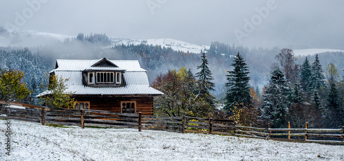 Winter landscape in mountains. Carpathian, Ukraine