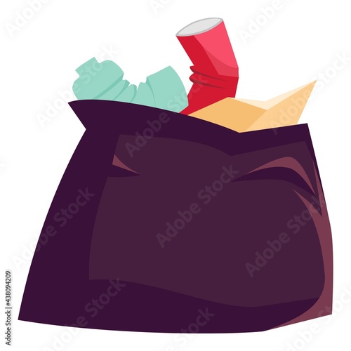 Garbage bag icon, cartoon style