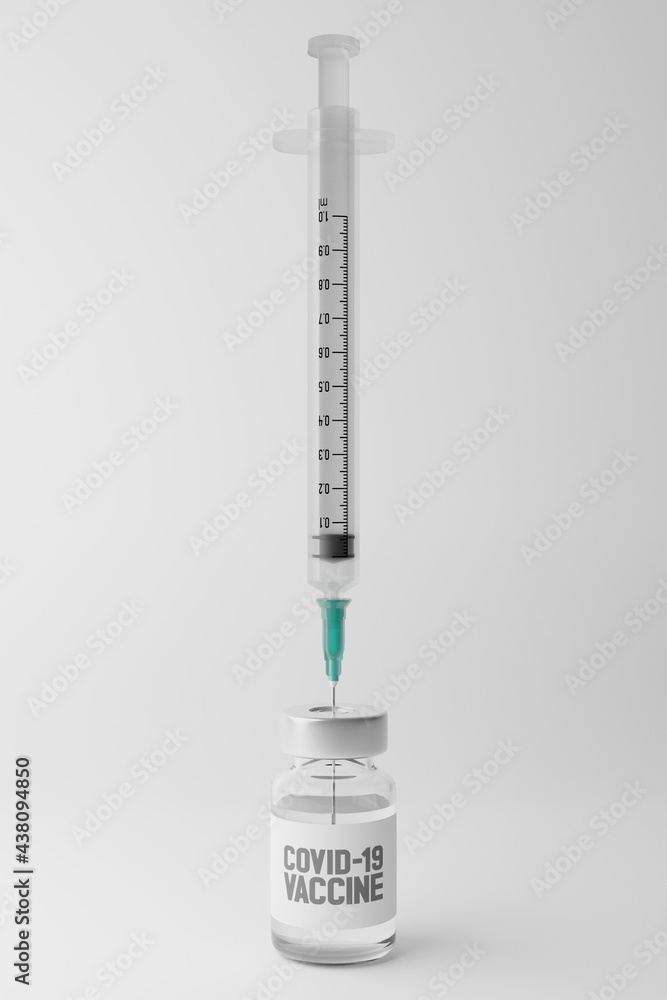 3D rendering Covid-19 vaccine bottle and syringe, Vaccination Campaign for Herd immunity protection from pandemic concept design on grey gradient background with copy space 3D rendering Covid-19 vaccine bottle and syringe, Vaccination Campaign for Herd immunity protection from pandemic concept design on grey gradient background with copy space