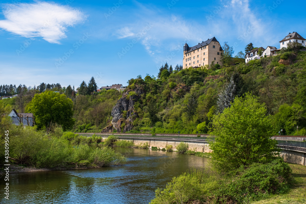 View towards Schadeck Castle in Runkel an der Lahn / Germany 