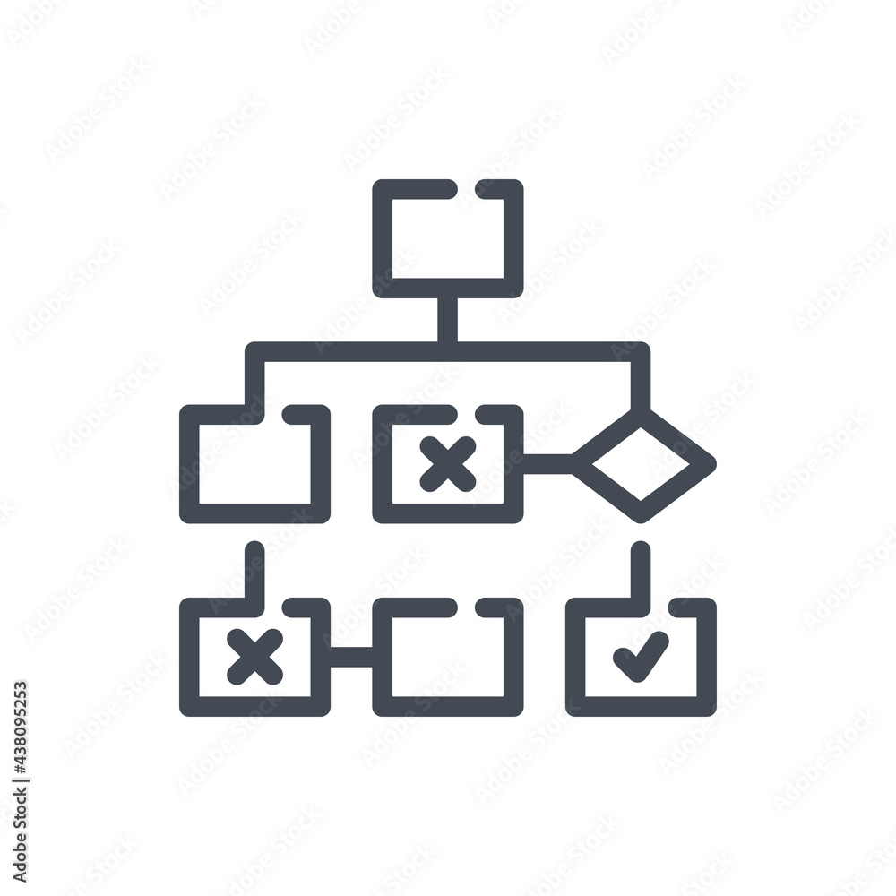Algorithm process line icon. Automation and development structure vector outline sign. Algorithm process line icon. Automation and development structure vector outline sign.
