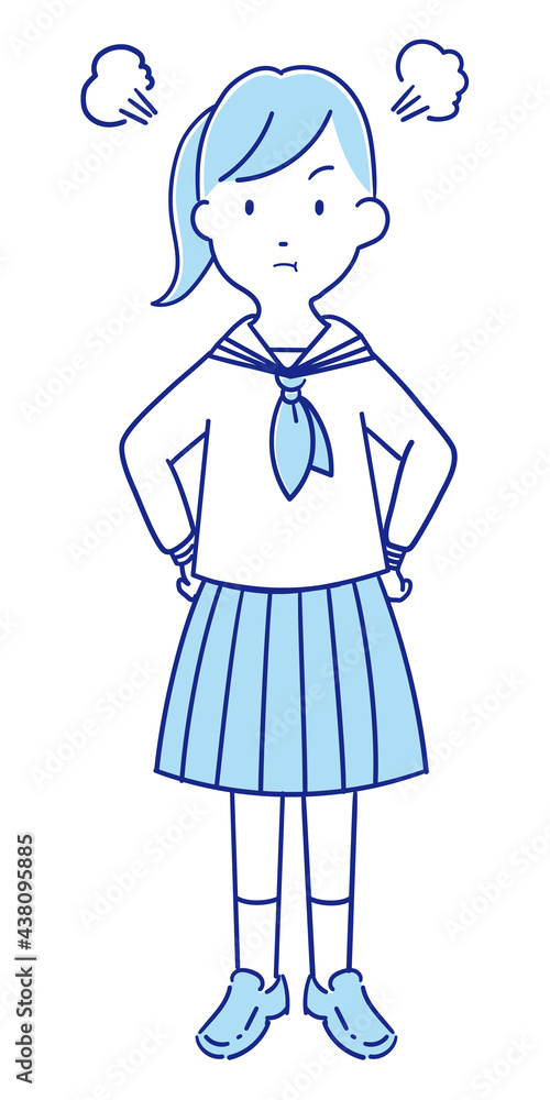 怒っているセーラー服の女子中高生