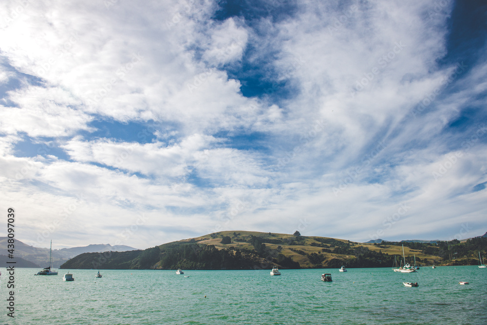 Akaroa beach and harbour, New Zealand Akaroa beach and harbour, New Zealand