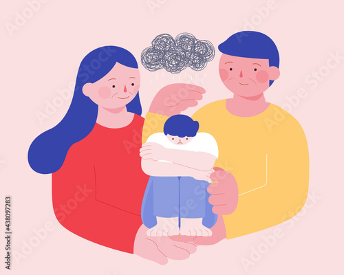 Parents help their anxious teen boy