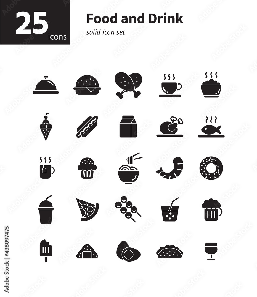 Food and drink solid icon set. Vector and Illustration. Food and drink solid icon set. Vector and Illustration.