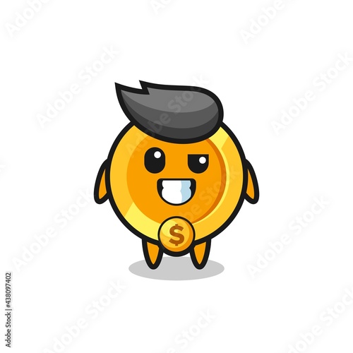 cute dollar currency coin mascot with an optimistic face © heriyusuf