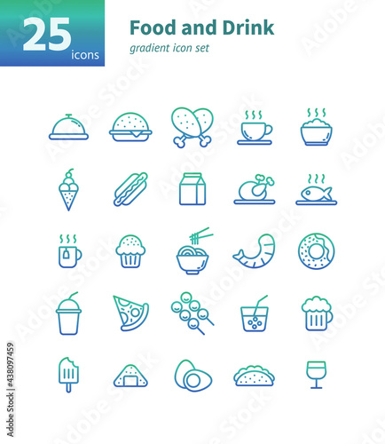 Food and drink gradient icon set. Vector and Illustration.