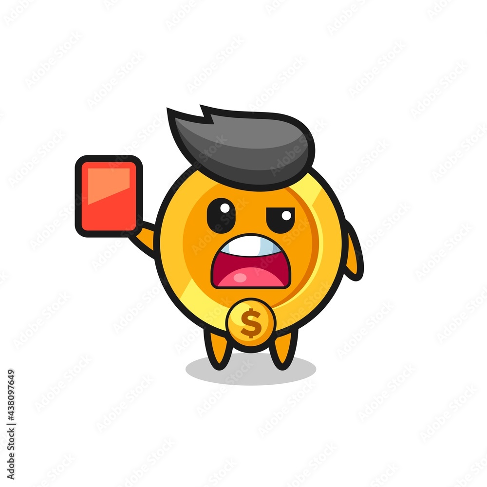 dollar currency coin cute mascot as referee giving a red card