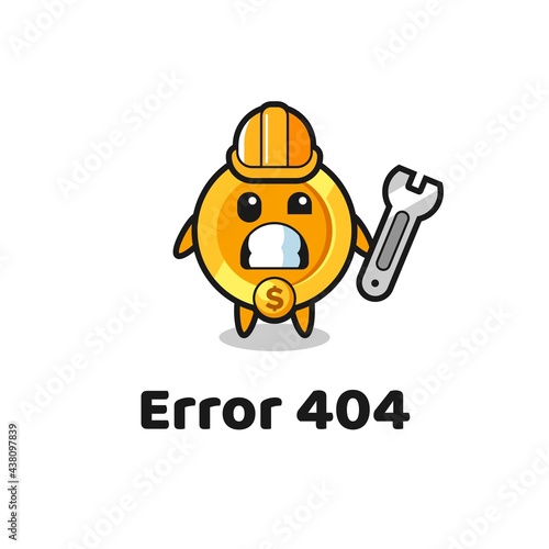 error 404 with the cute dollar currency coin mascot