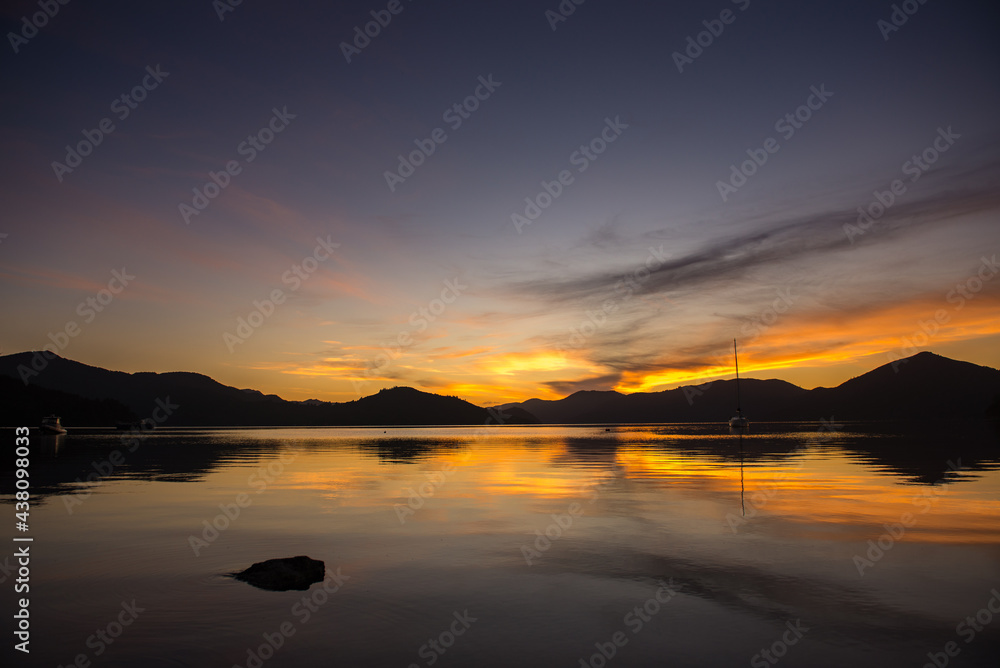 The Morning Glow in Kenepuru Sound, Marlborough Sounds, New Zealand