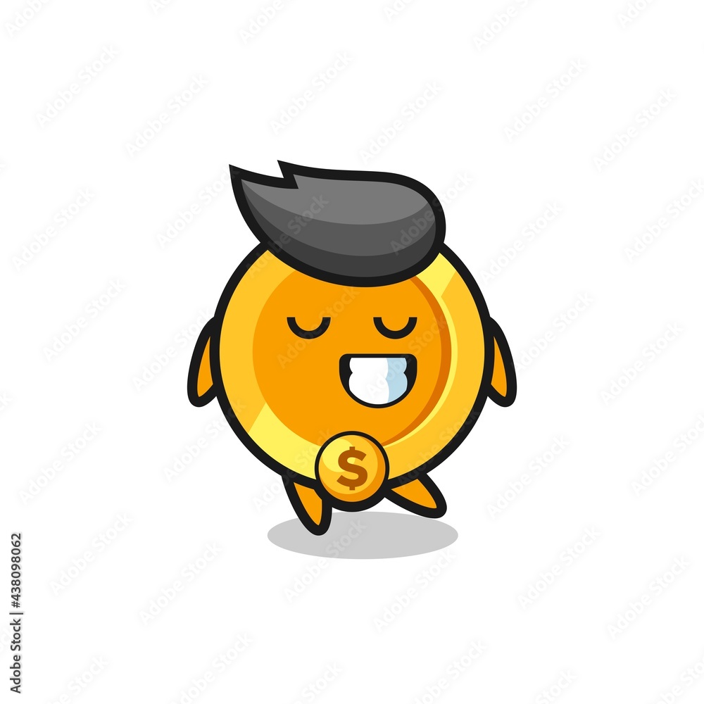 dollar currency coin cartoon illustration with a shy expression