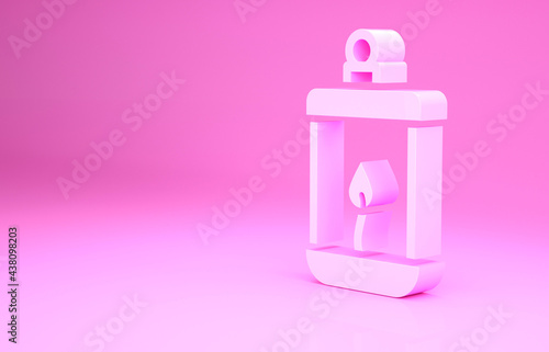 Pink Ramadan Kareem lantern icon isolated on pink background. Minimalism concept. 3d illustration 3D render