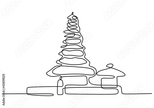 Continuous one line of traditional Bali building. Classic home in single line isolated on white background.