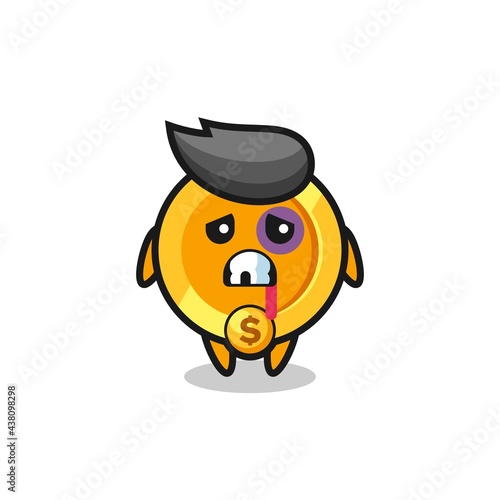 injured dollar currency coin character with a bruised face