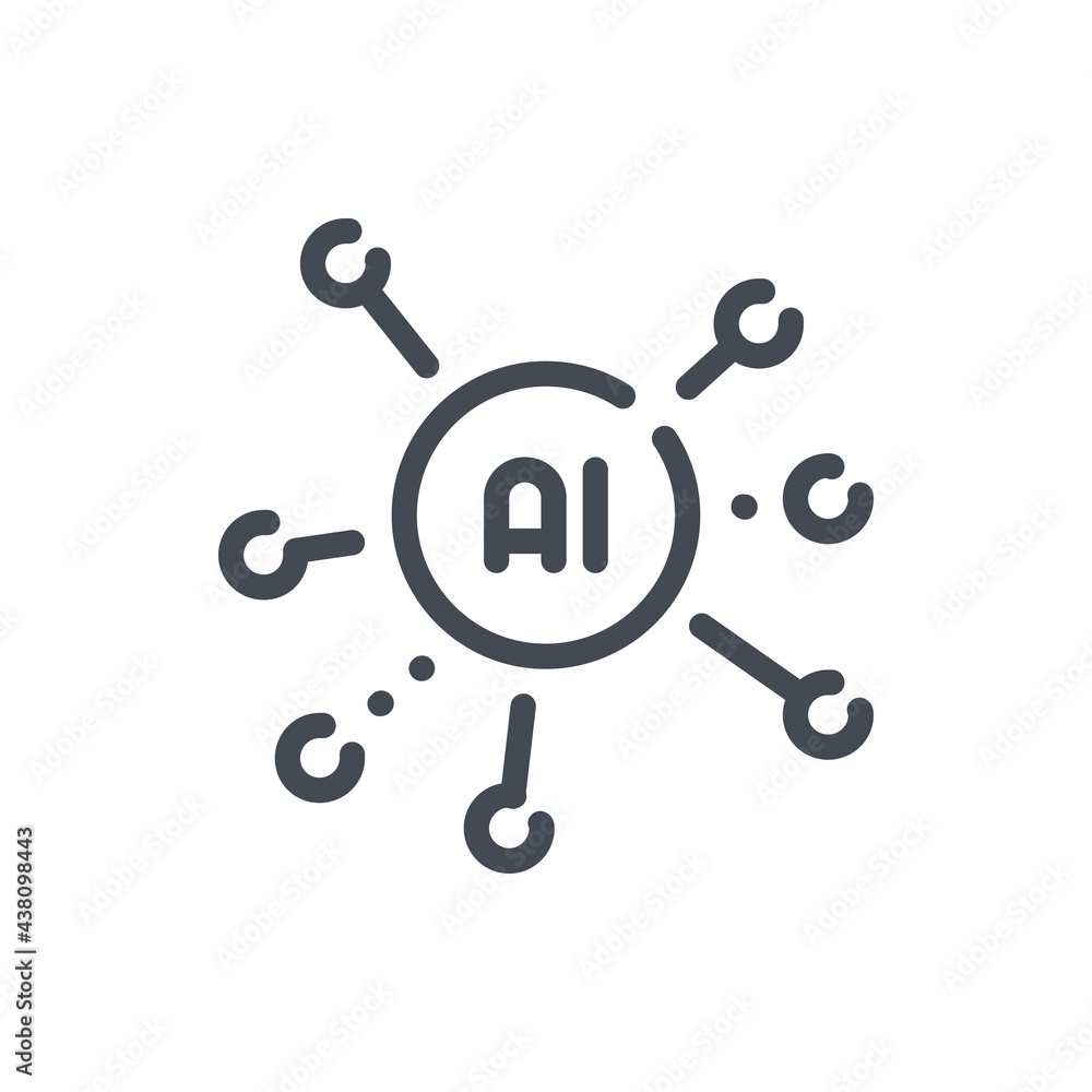 Artificial intelligence network line icon. AI with connection to dots vector outline sign. Artificial intelligence network line icon. AI with connection to dots vector outline sign.