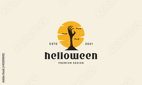 vintage grave hands rise halloween logo logo symbol vector icon illustration graphic design