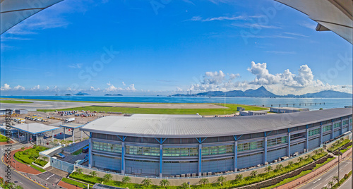 View from the terminal of the airport in Hong Kong over the airfield and the bay © Aquarius