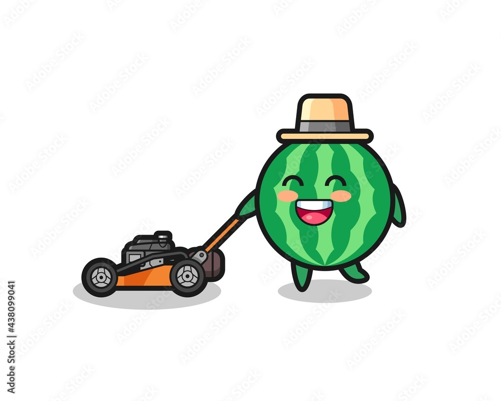 illustration of the watermelon character using lawn mower illustration of the watermelon character using lawn mower
