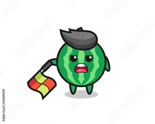 watermelon character as line judge hold the flag down at a 45 degree angle