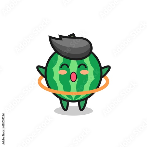 cute watermelon cartoon is playing hula hoop