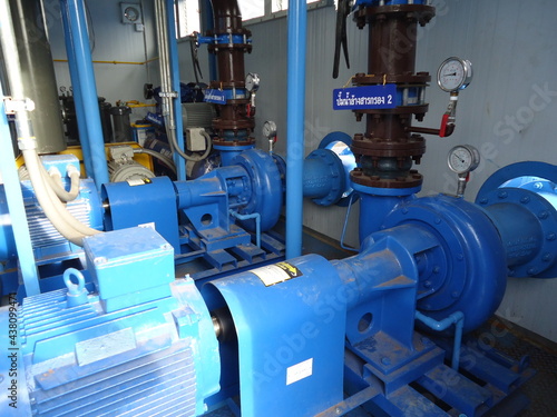 high-pressure pumps engines and pipes, water or wastewater treatment facilities inside or indoors, industrial interior