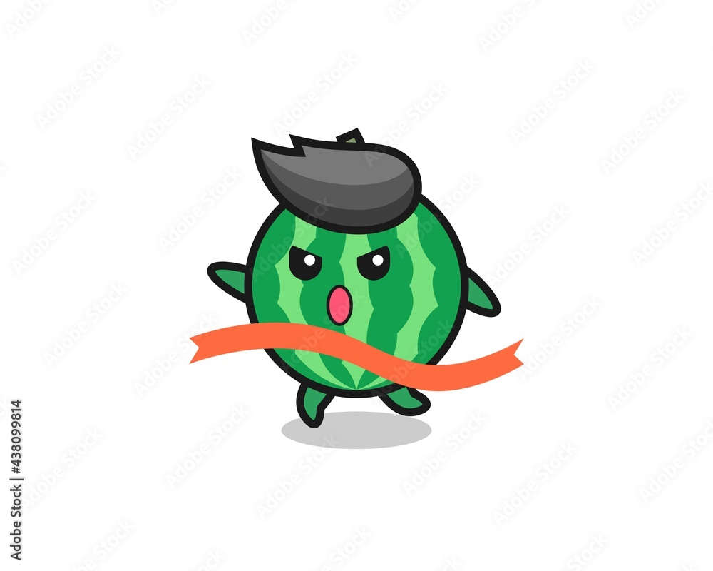 Obraz premium cute watermelon illustration is reaching the finish