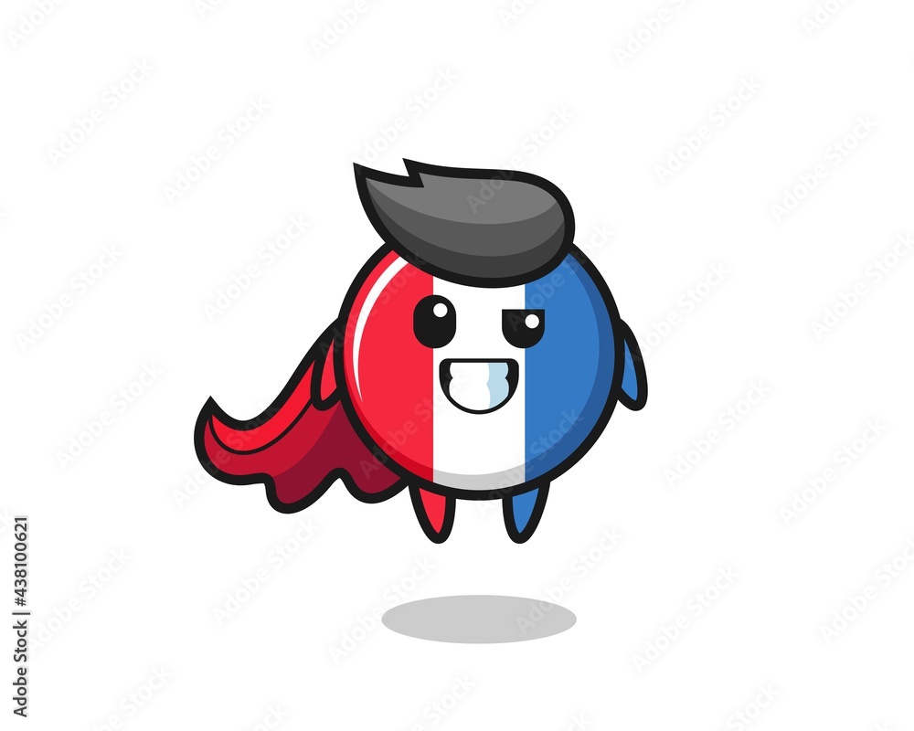 the cute france flag badge character as a flying superhero