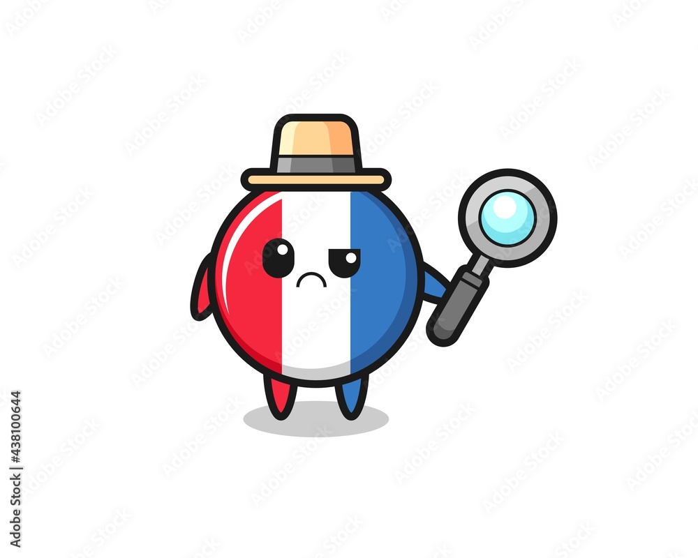 the mascot of cute france flag badge as a detective
