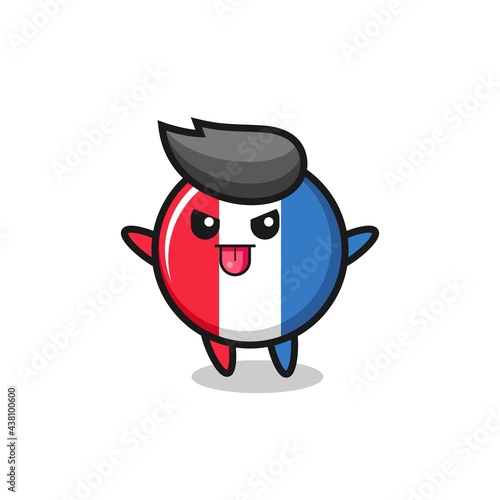 naughty france flag badge character in mocking pose