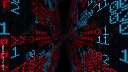 Digital red blue hexadecimal tunnel of data scrolling (ID: 438100627)