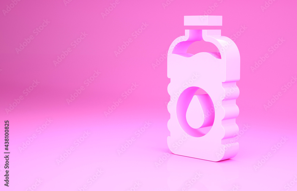 Pink Bottle of water icon isolated on pink background. Soda aqua drink sign. Minimalism concept. 3d illustration 3D render Pink Bottle of water icon isolated on pink background. Soda aqua drink sign. Minimalism concept. 3d illustration 3D render