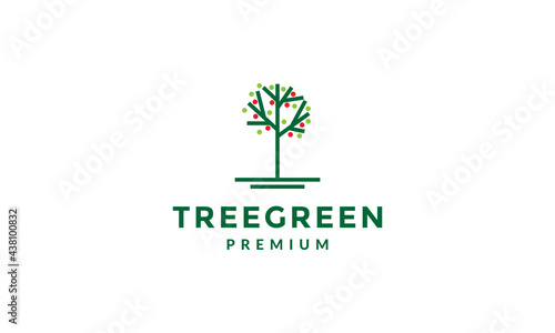 abstract tree with red green fruit logo vector icon illustration design