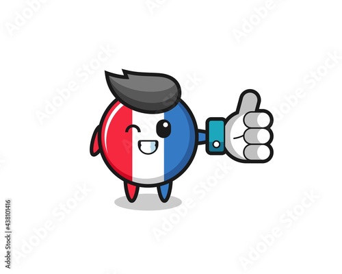 cute france flag badge with social media thumbs up symbol