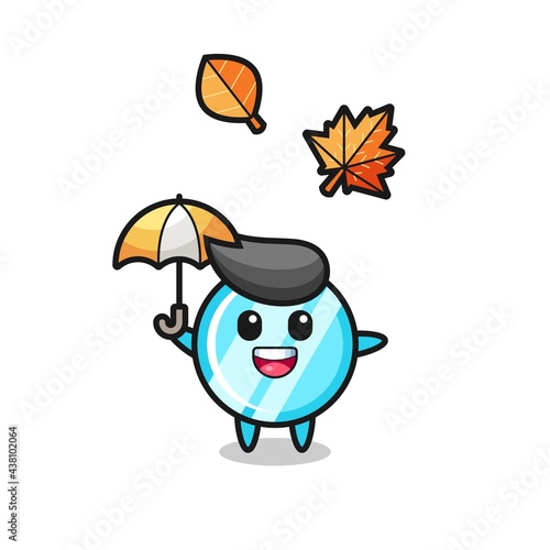 cartoon of the cute mirror holding an umbrella in autumn